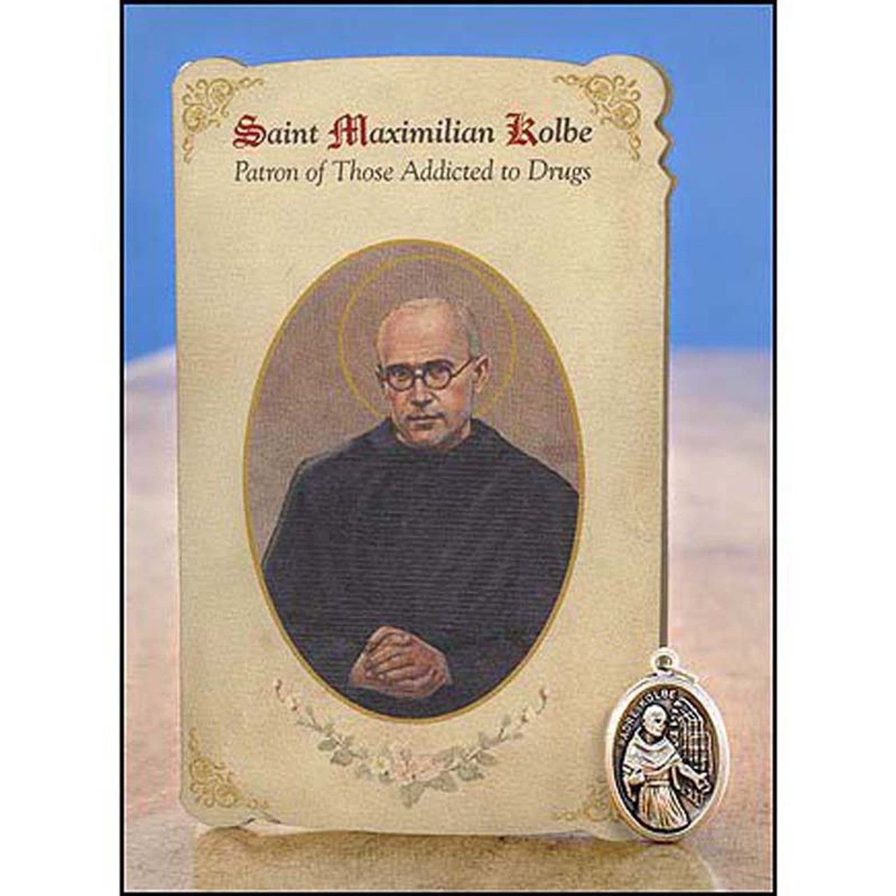 MC025 Saint Maximilian Kolbe Healing Metal Set/Holy Card Addiction to Drugs
