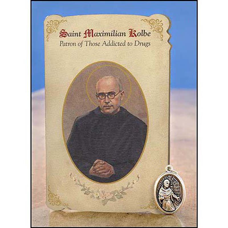 MC025 Saint Maximilian Kolbe Healing Metal Set/Holy Card Addiction to Drugs