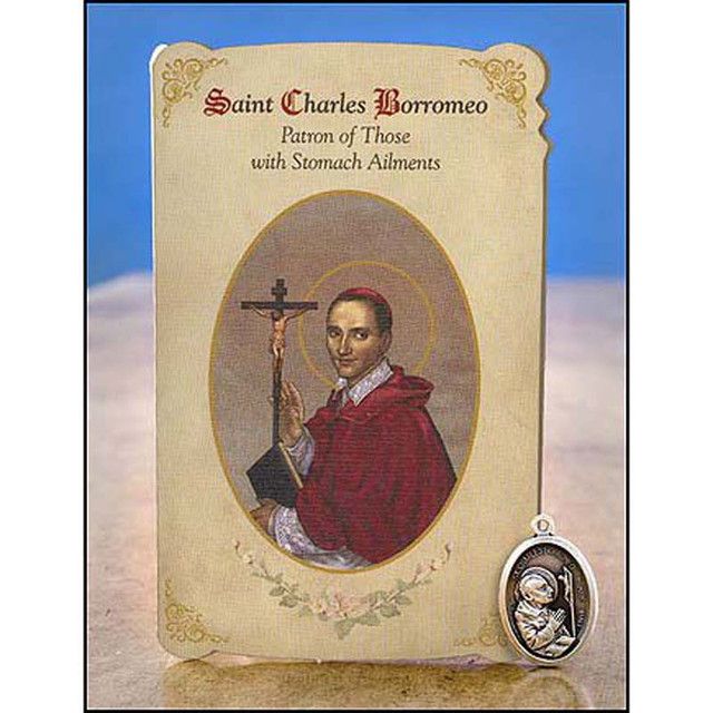 MC033 Saint Charles Borromeo Healing Metal Set/Holy Card Stomach Ailments
