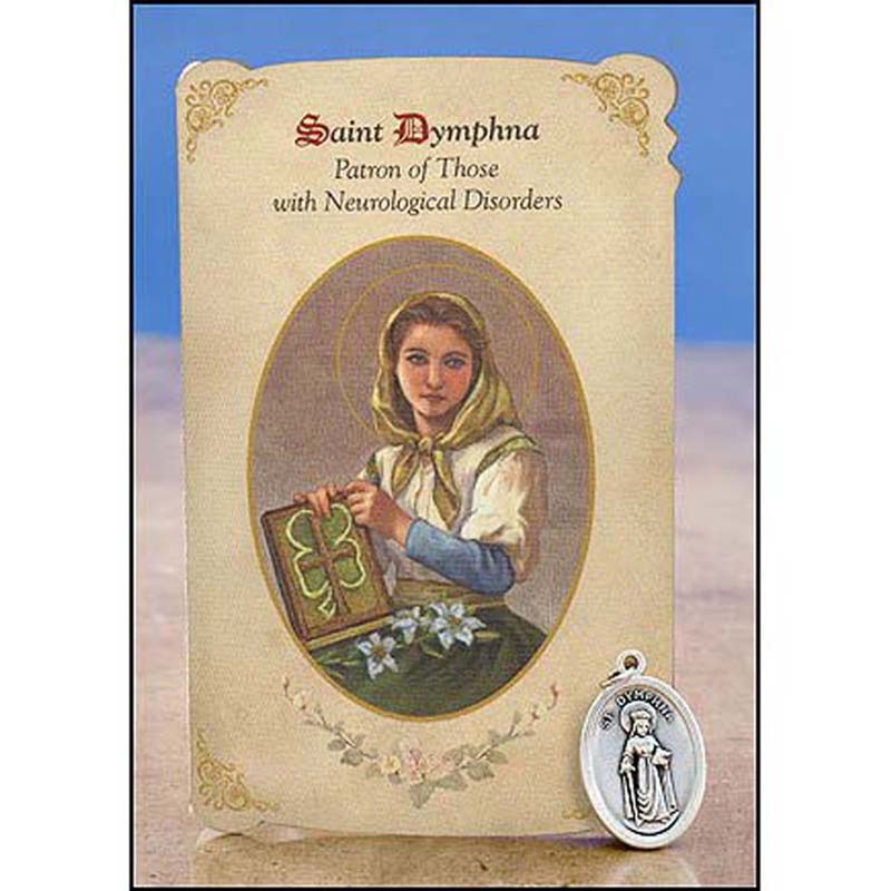 MC038 Saint Dymphna Healing Metal Set/Holy Card Neurological Disorders