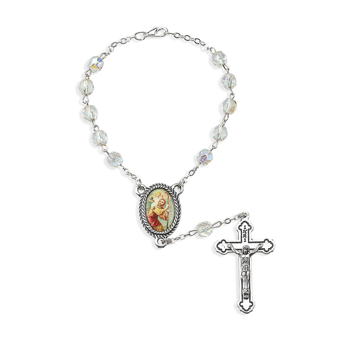 A41CR-620 Crystal Saint Christopher Auto Rosary