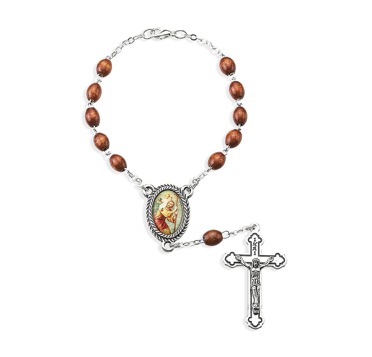 A41BN/620 Brown Saint Christopher Auto Rosary