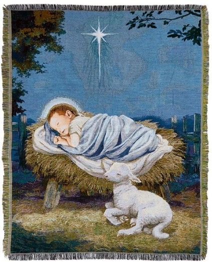 BK-12903 Baby Jesus in a Manger Throw ***