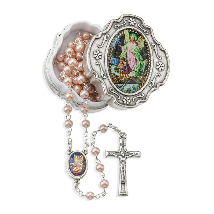 4350P-350MB Pink Glass Bead Rosary for Baby Girls