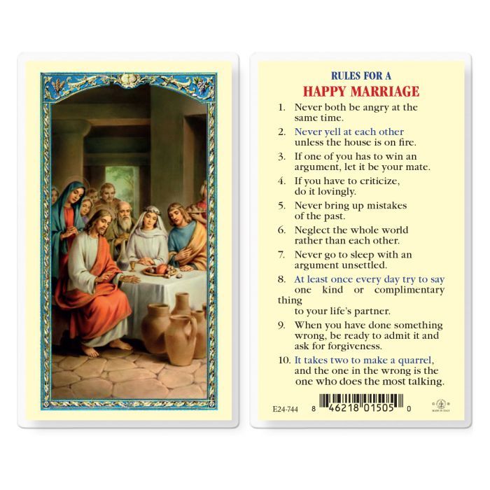      E24-744 Rules for a Happy Marriage Holy Card