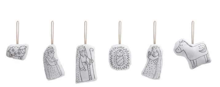 Nativity Plush Color Me Ornaments S/6