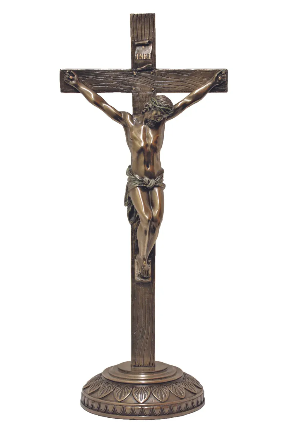 SR-76426 Standing Crucifix w/round base. Cold cast Bronze 13.75&quot;