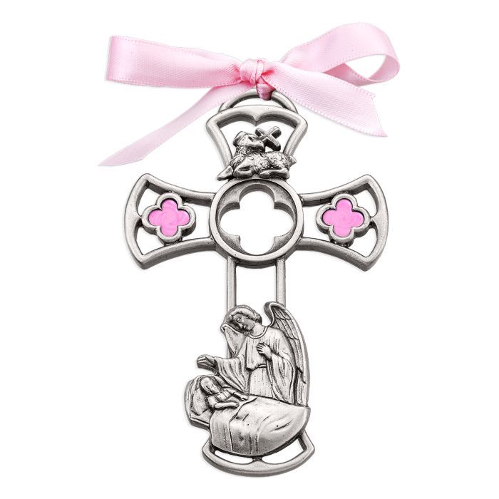 2091-357 Guardian Angel With Girl Pewter Cross
