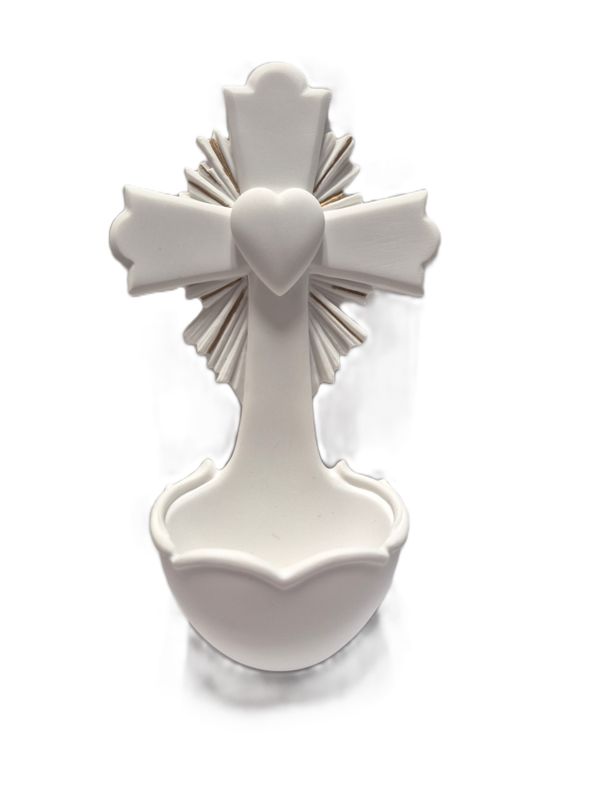 SR-75754-WG Crucifixion Heart Font White With Gold Trim