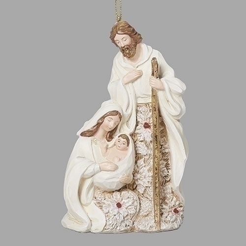 137317 5&quot; H Holy Family Ornament (Poinsettia Pattern)