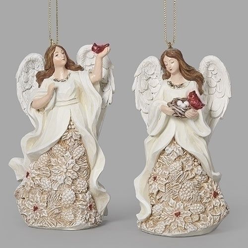 137319 4.75&quot; H Angel Ornament Poinsettia Pattern