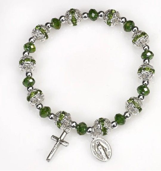      108-16-4256 Green Filigree Strech Rosary Bracelet 