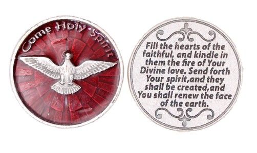       171-25-6014 Enameled Pocket Token Come Holy Spirit Pocket Token Red
