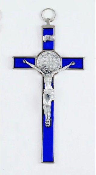      171-11-1013 8" St. Benedict Cross - Blue Enamel