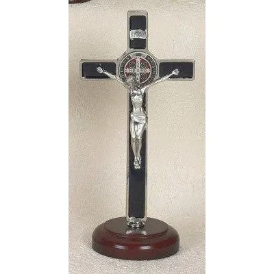 171-11-2022 8&quot; Benedict Crucifix Black Enamel on Wood Base