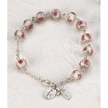 108-16-5010 Crystal Rose Bracelet with Painted Rose inside each Crystal Bead
