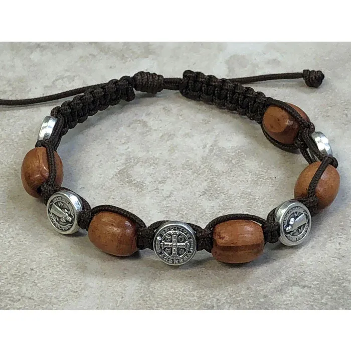 175-16-3613 St. Benedict Slip knot bracelet brown wood