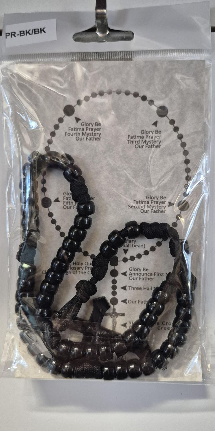 PR-BK/BK Black bead/Black Paracord Rosary