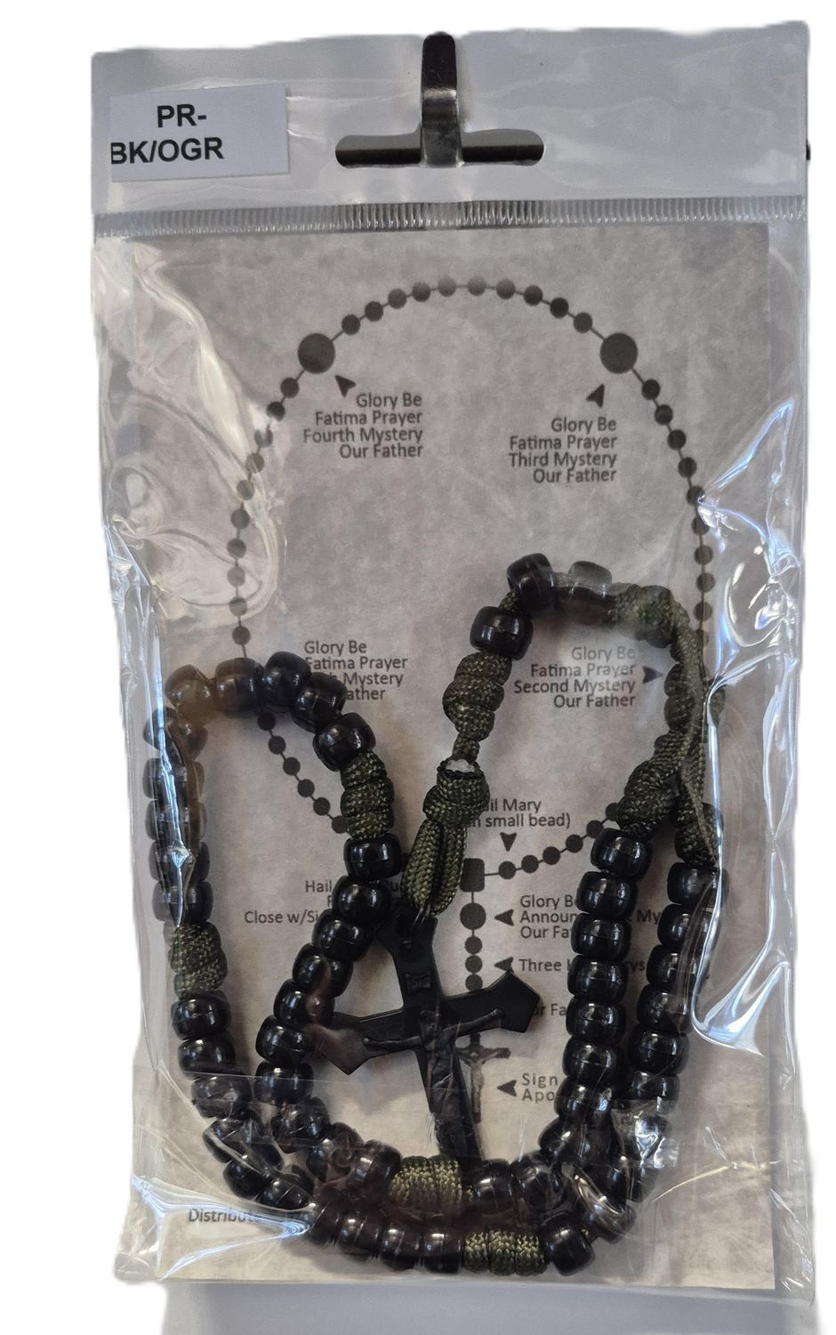 PR-BK/OGR Black Bead/Olive Green Paracord Rosary