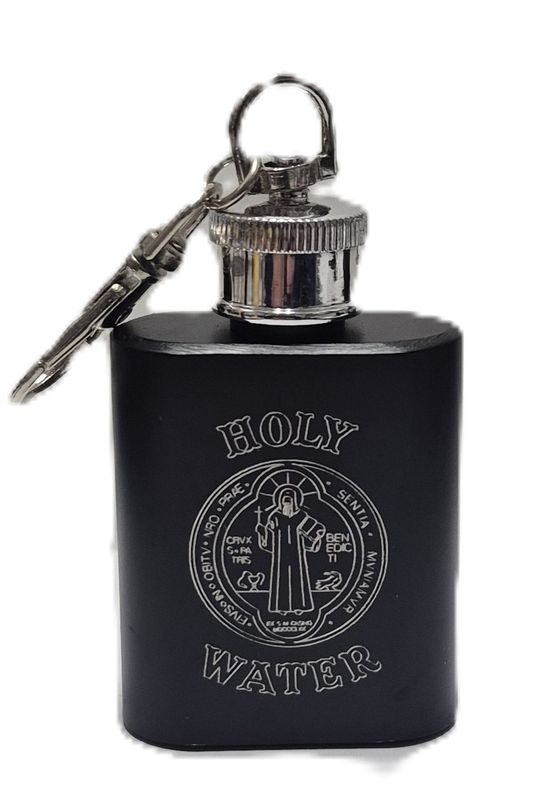 HWBSS-BEN-Black Benedict Stainless Steel Holy Water Bottle