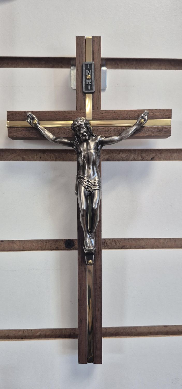 XTS-IW Inlay Wood Crucifix with Silver Corpus 10in