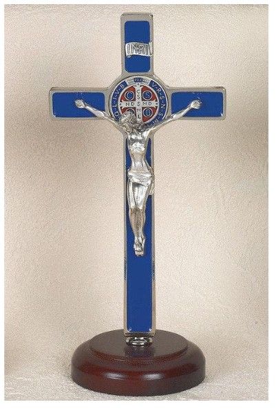 171-11-2028 8in Blue Enamel Saint Benedict Standing Crucifix
