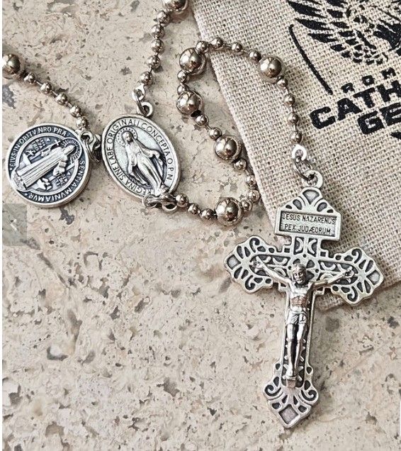     RCGCBTROS-SILV Combat Rosary Stainless Steel