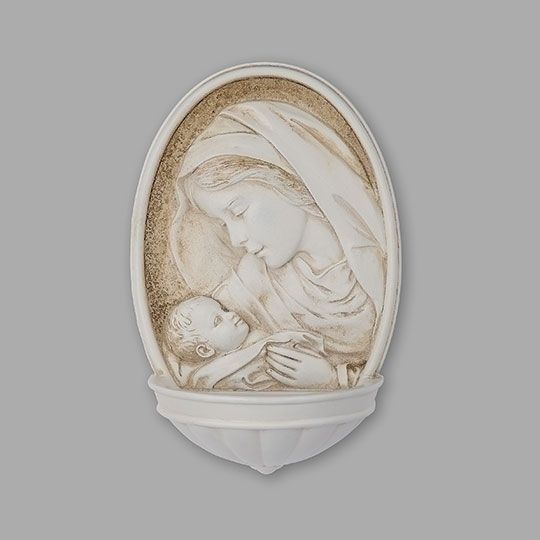       602006 8in Madonna &amp; Child Holy Water Font