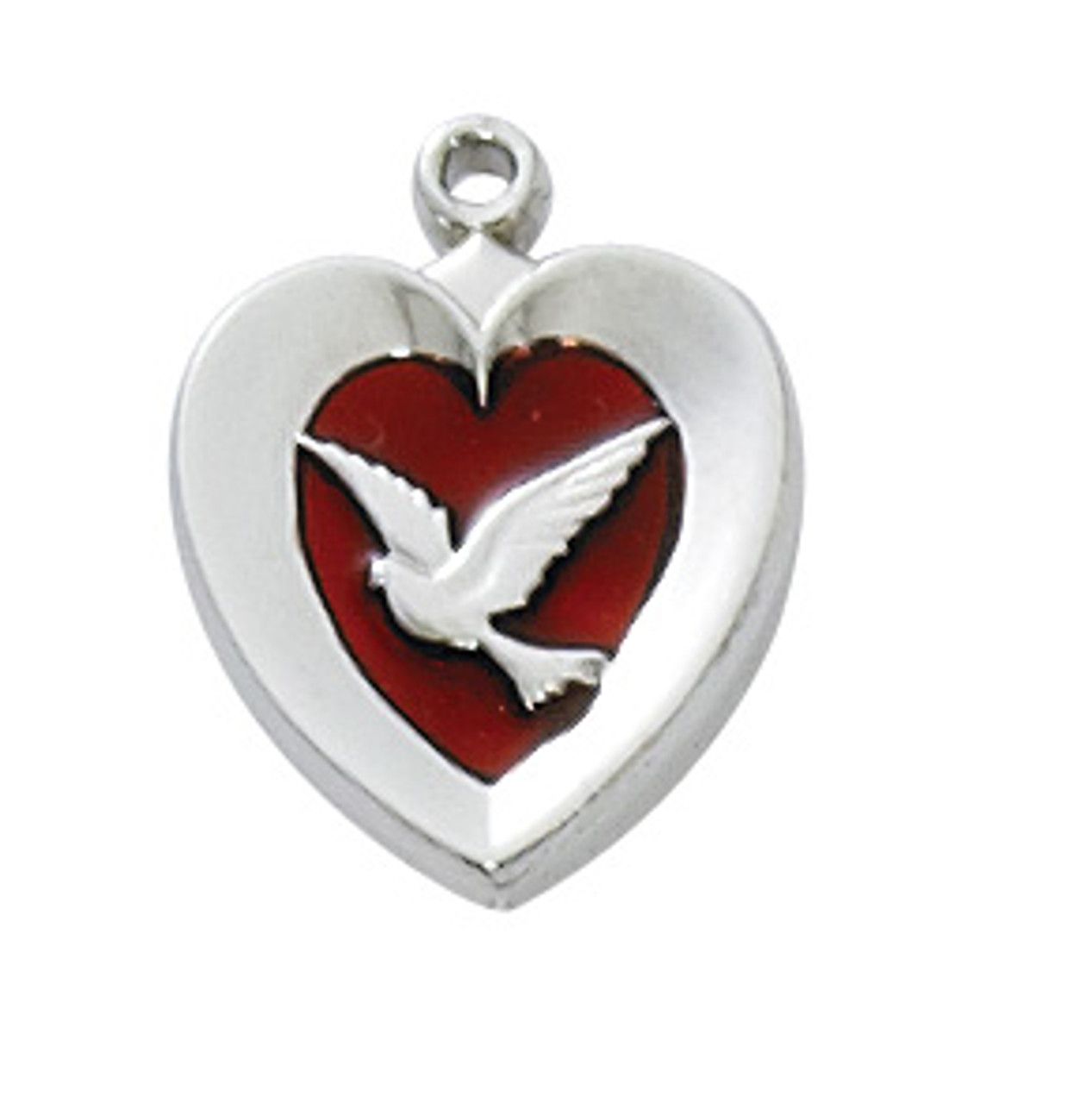RC652 18&quot; Chain Red Enamel Heart with Dove