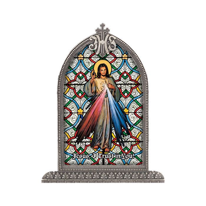 SG830-123 Divine Mercy Silver Arch Framed Plexiglass