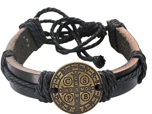      BR563C Leather St Benedict Cord Bracelet