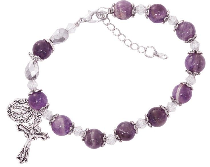 BR360 Amethyst Stone Rosary Bracelet