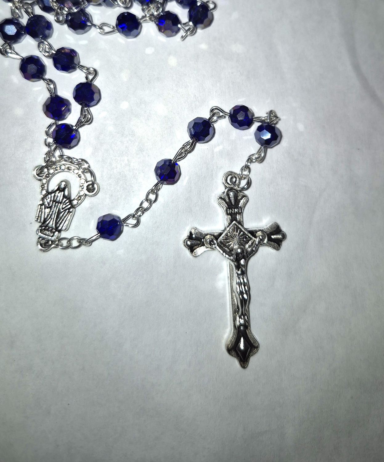 BK-12414 Dark Blue Glass Bead Rosary ***