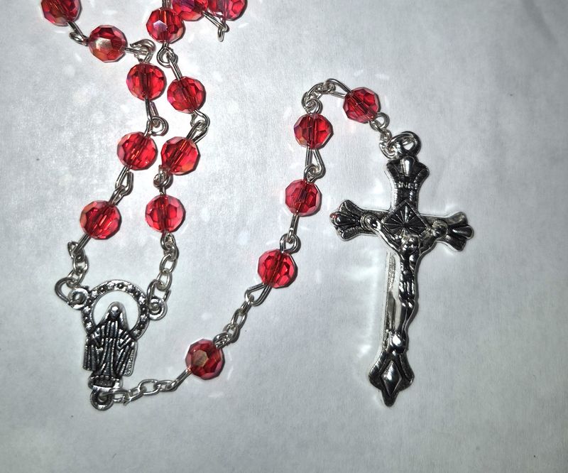 BK-12416 Ruby Glass Bead Rosary ***