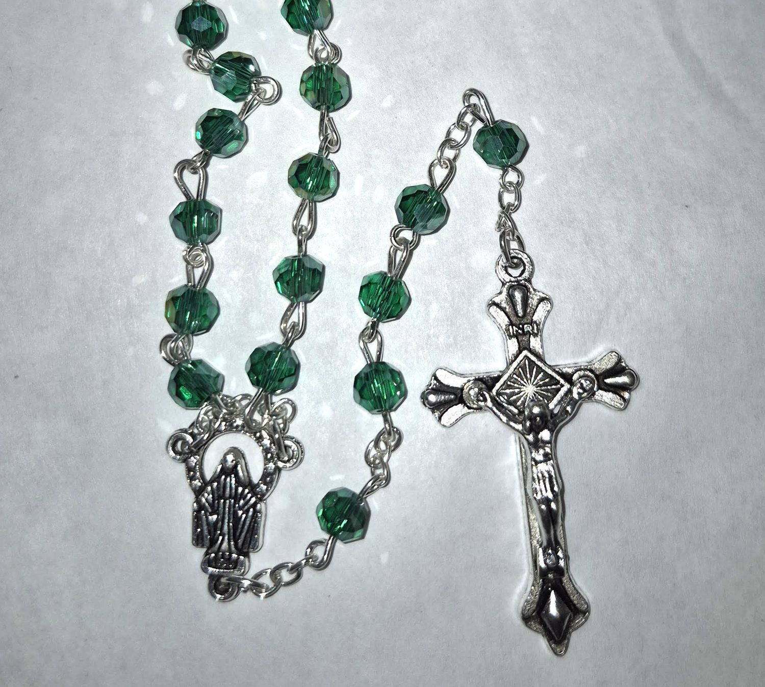BK-12415 Emerald Glass Bead Rosary ***