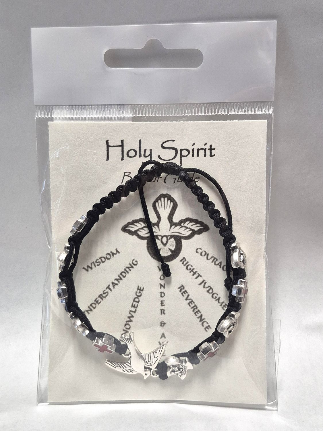 ZZ44BK Holy Spirit Black Slip Knot Cord Bracelet