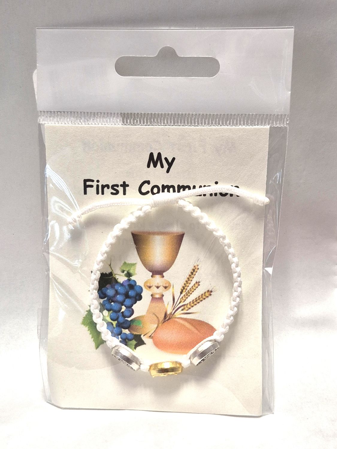 ZZ27W White Cord Miraculous First Communion Bracelet