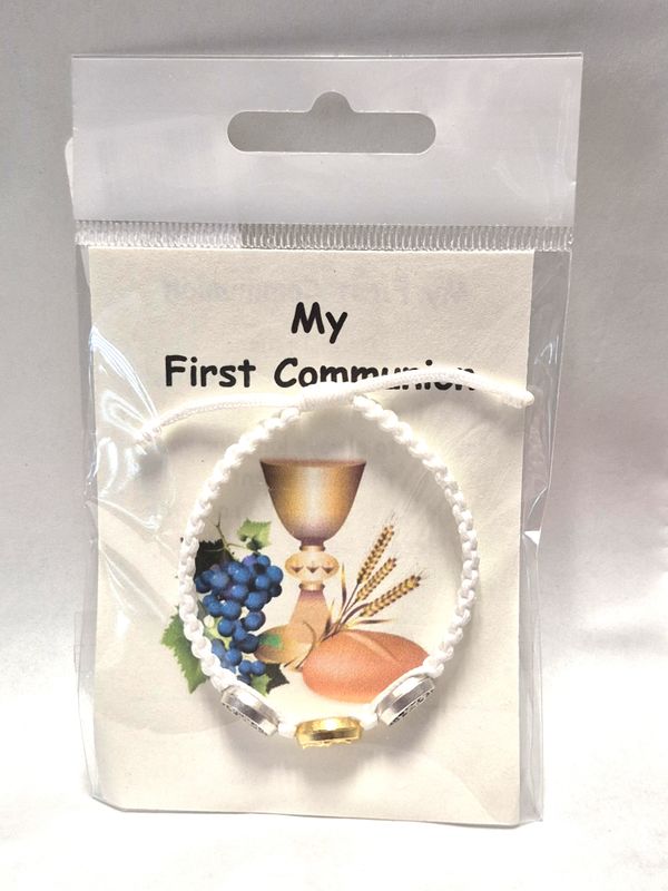 ZZ27W White Cord Miraculous First Communion Bracelet