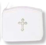 25-204-01 White Leather Rosary Pouch Cross
