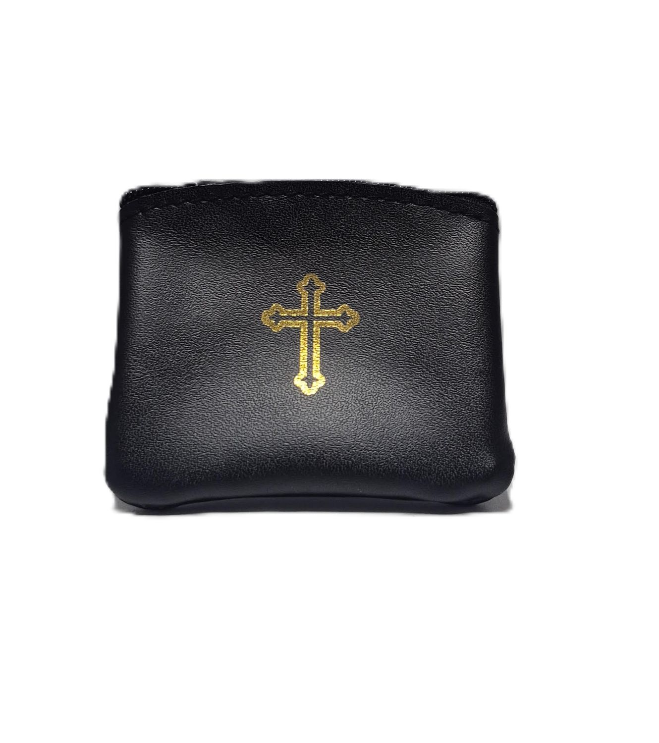 25-204-02 Black Leather Rosary Pouch Cross