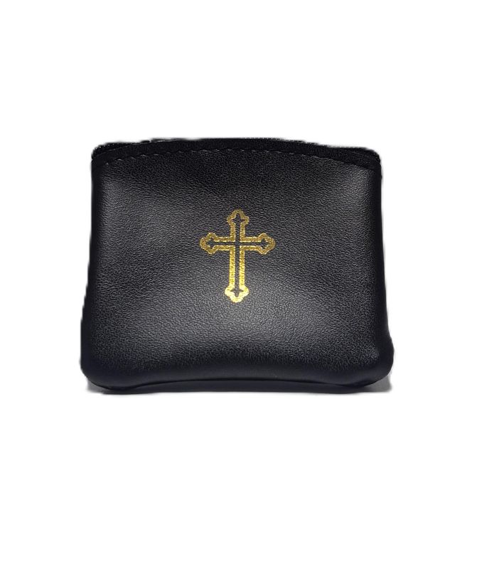 25-204-02 Black Leather Rosary Pouch Cross
