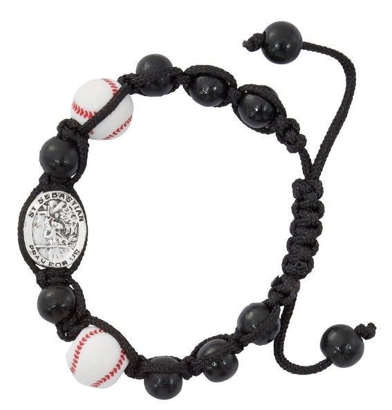      BR733C Bracelet - Black Baseball/St. Sebastian