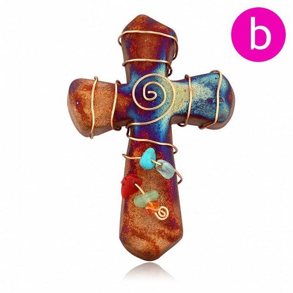 Raku Cross B Mini - Gem Stones w/ Spiral 2.5in