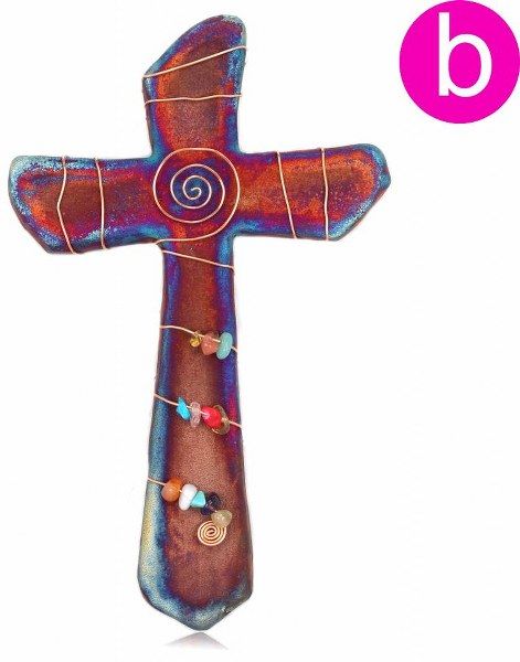 Raku Cross B Med - Gem Stones w/ Spiral
