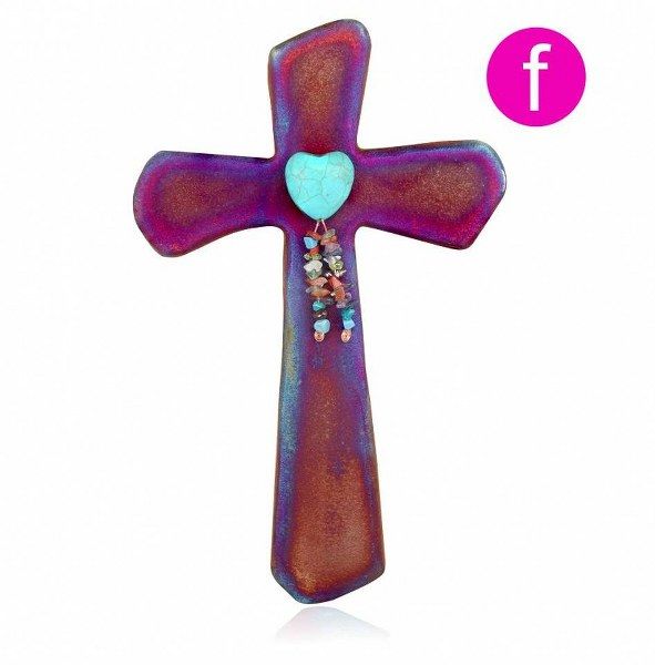 Raku Cross F Med - Heart w/ Dangles