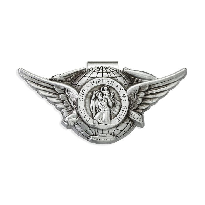 V-5050 Winged St. Christopher Over Globe Visor Clip