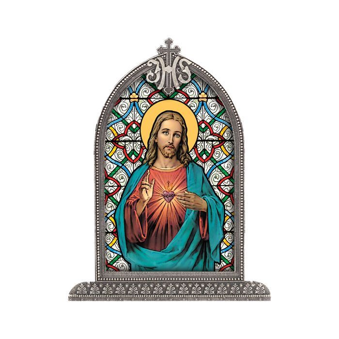 SG830-101 Sacred Heart of Jesus Silver Arch Framed Plexiglass
