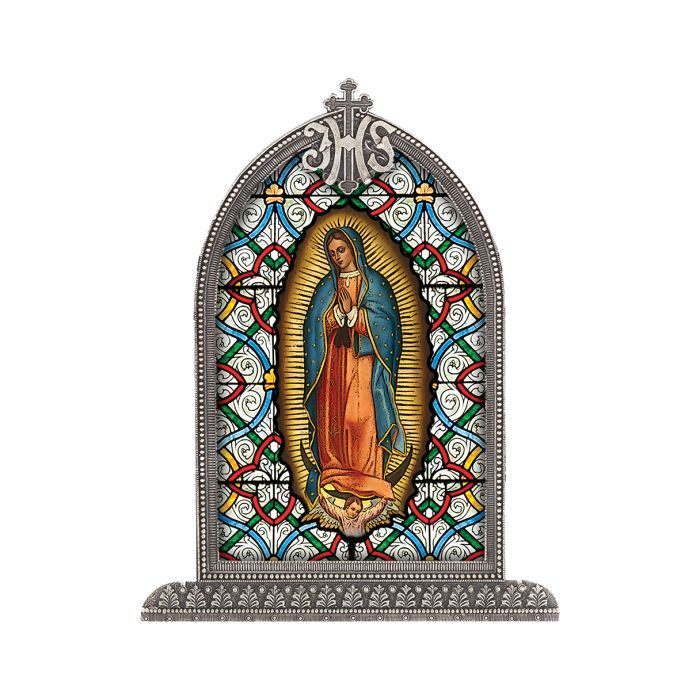 SG830-216 Our Lady of Guadalupe Silver Arch Framed Plexiglass