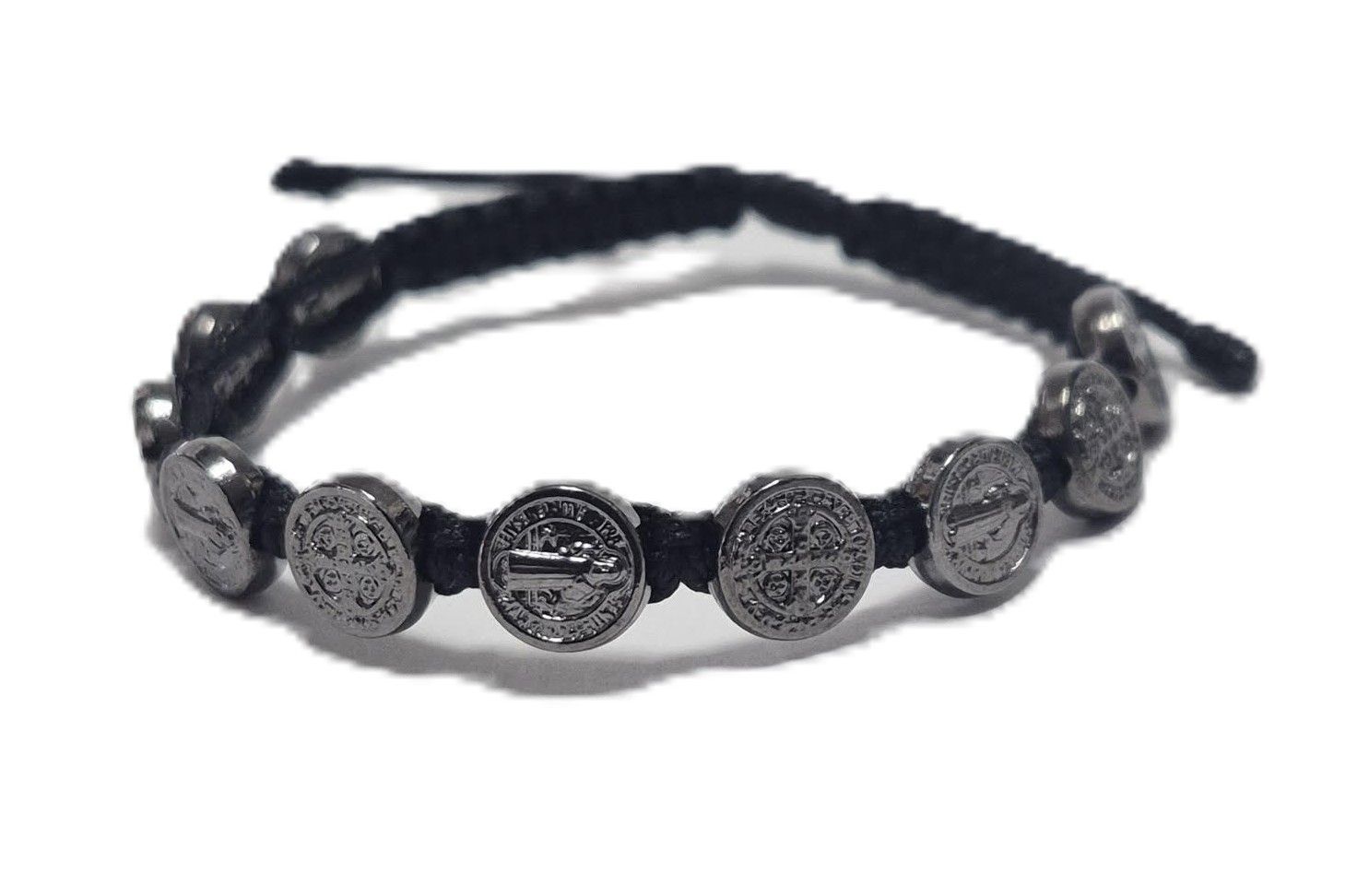 ZZ3BK-H Saint Benedict Black Cord Bracelet with Hematite