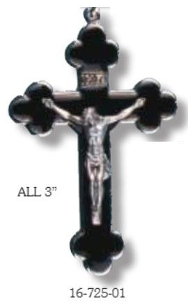 16-725-01 Silver Crucifix 3in Black Overlay